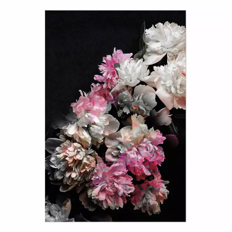Poster Bouquet in Darkness - composition of colorful flowers on a background of deep black