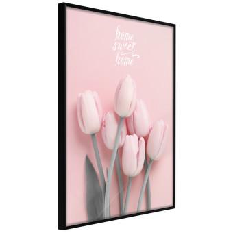Six Tulips - pink spring flowers and inscriptions on a pastel background