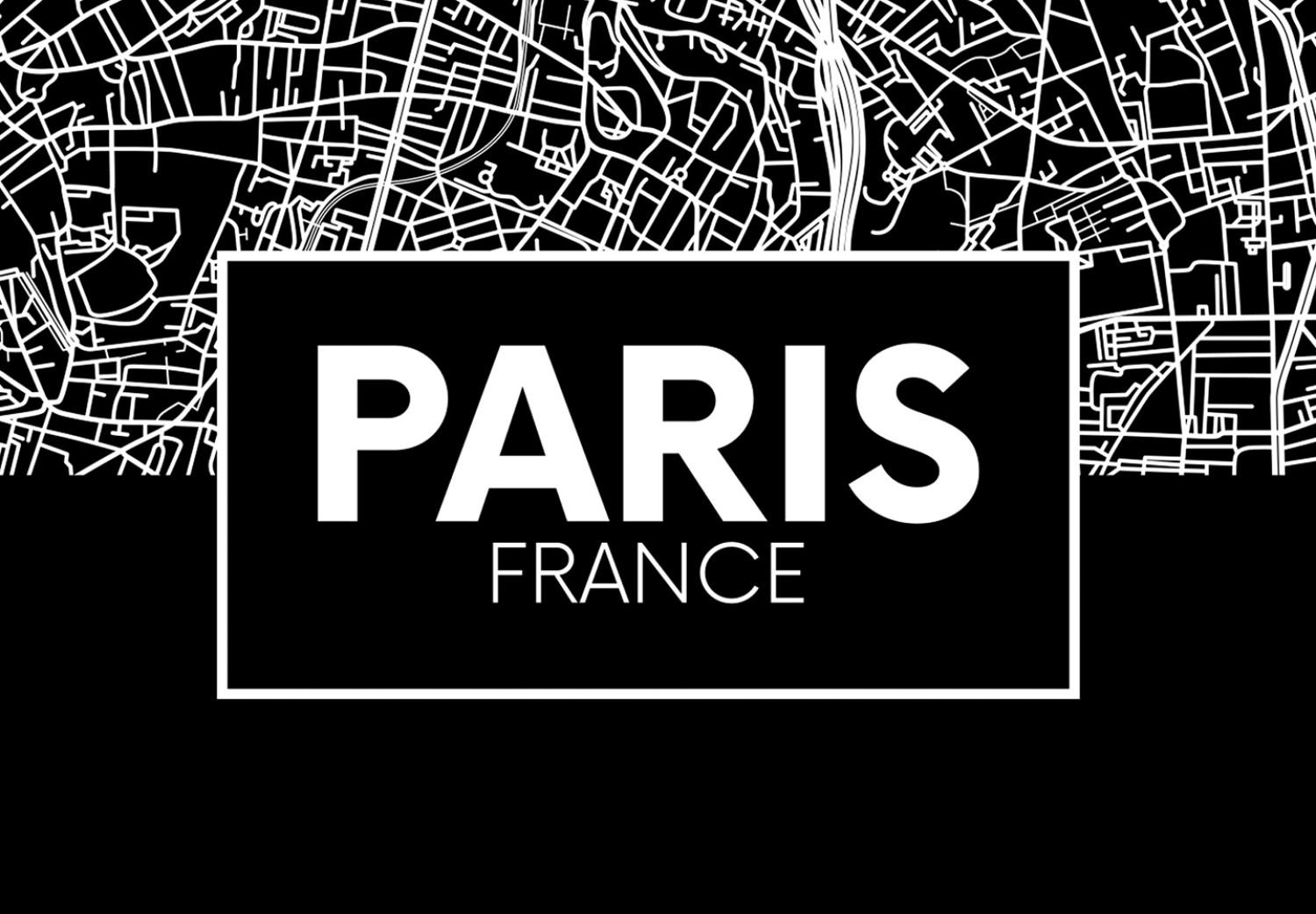 Poster Dark Map of Paris - black and white composition with English inscriptions