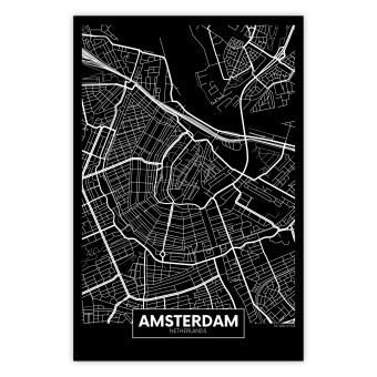 Poster Dark Map of Amsterdam - black and white composition with simple inscriptions
