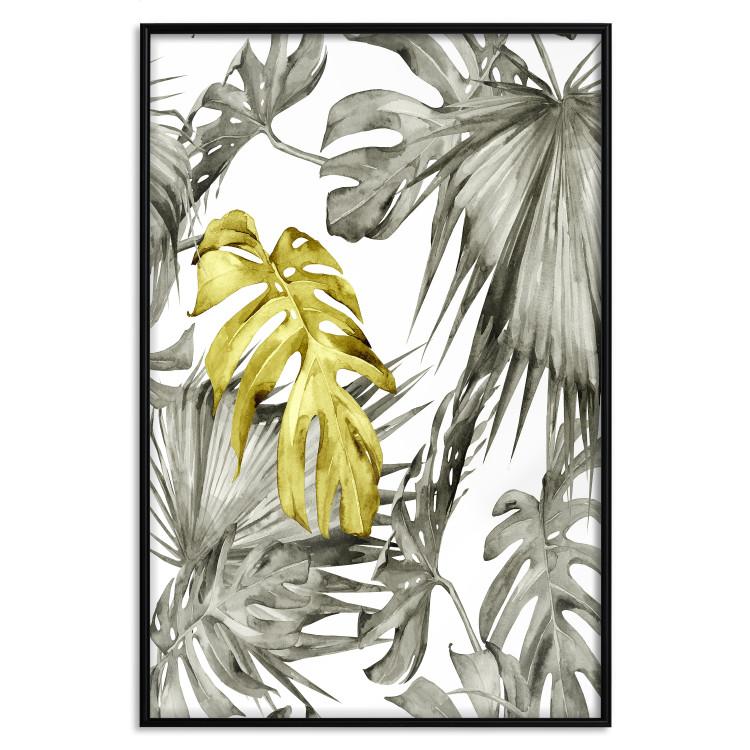 Poster Golden Nature - composition with tropical monstera leaves with a golden touch