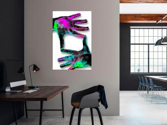Poster Colorful Frame - abstraction with two hands on a uniformly white background