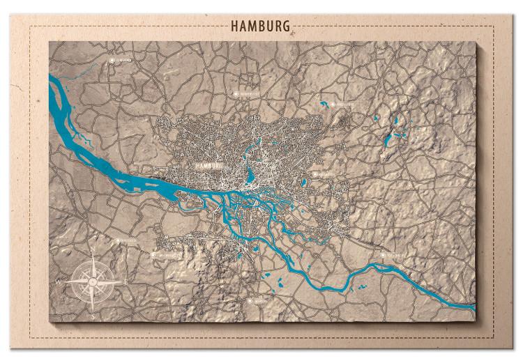 Canvas Print Discovering Hamburg (1-part) - Germany Map in Brown Hue
