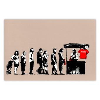 Poster Destroy Capitalism - Banksy-style graffiti with people in line