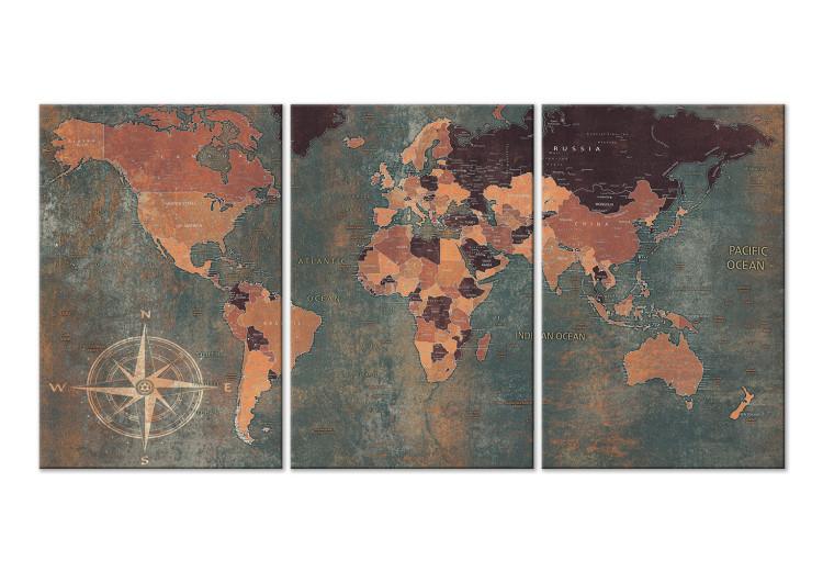 Canvas Print Vintage World Map (3 Parts) Green