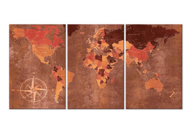 Canvas Print Vintage World Map (3 Parts) Brown