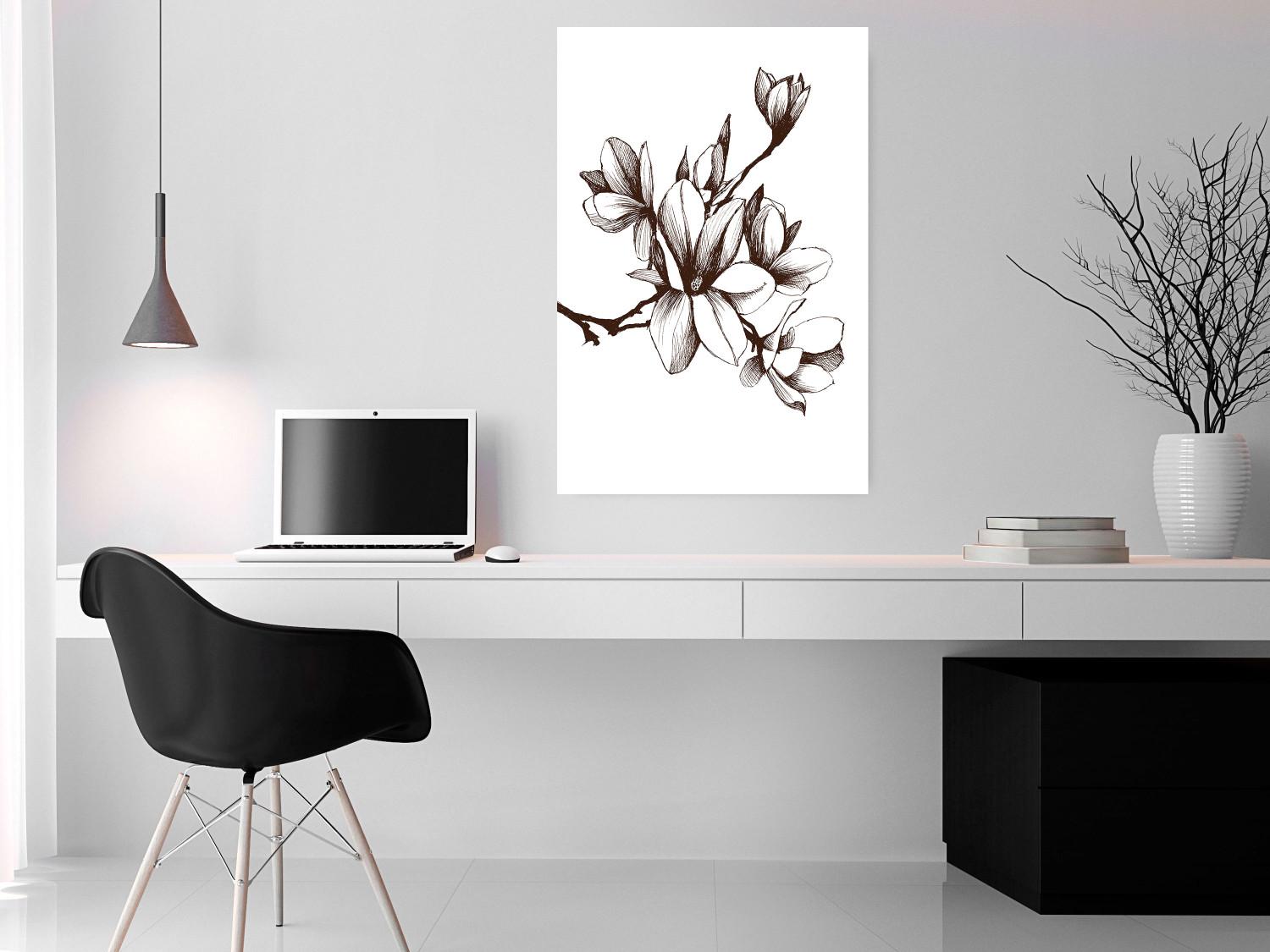 Poster Renaissance Magnolias - black and white composition with delicate flowers