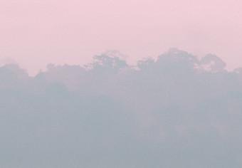 Poster Misty Dawn - landscape of trees amid dense fog in pastel colors