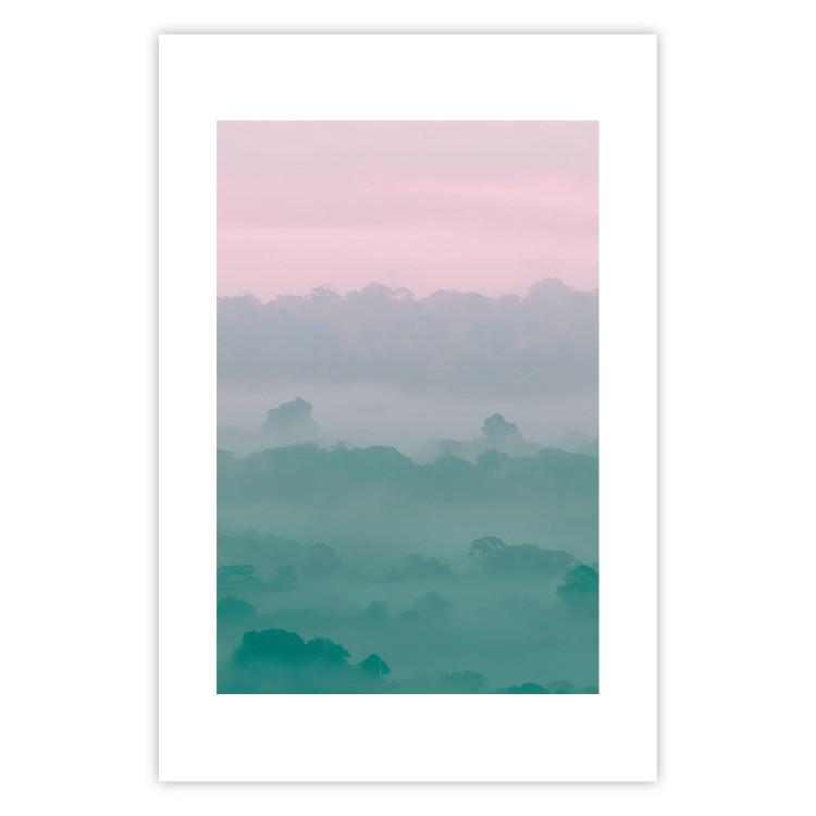 Misty Dawn - landscape of trees amid dense fog in pastel colors