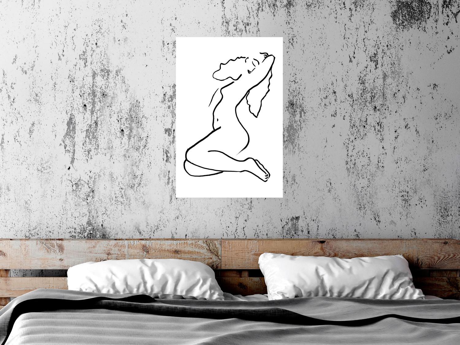 Poster Dreamy Maiden - black and white line art with the silhouette of a naked woman