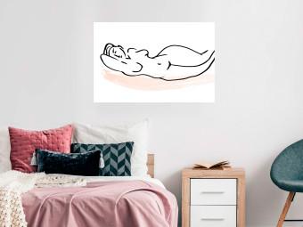 Poster Sunbathing - black and white simple line art with the silhouette of a reclining woman