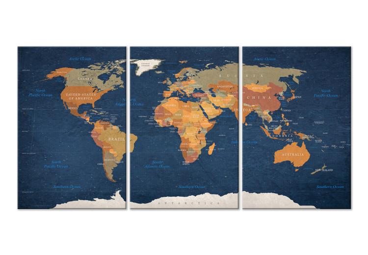 Canvas Print World Map: Ink Oceans (3 Parts)