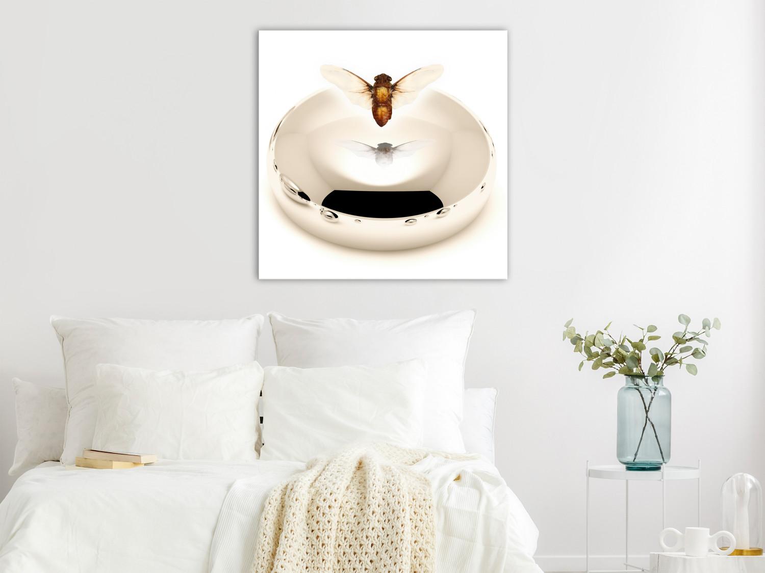Canvas Released from amber - abstract gold 3D motif with an insect