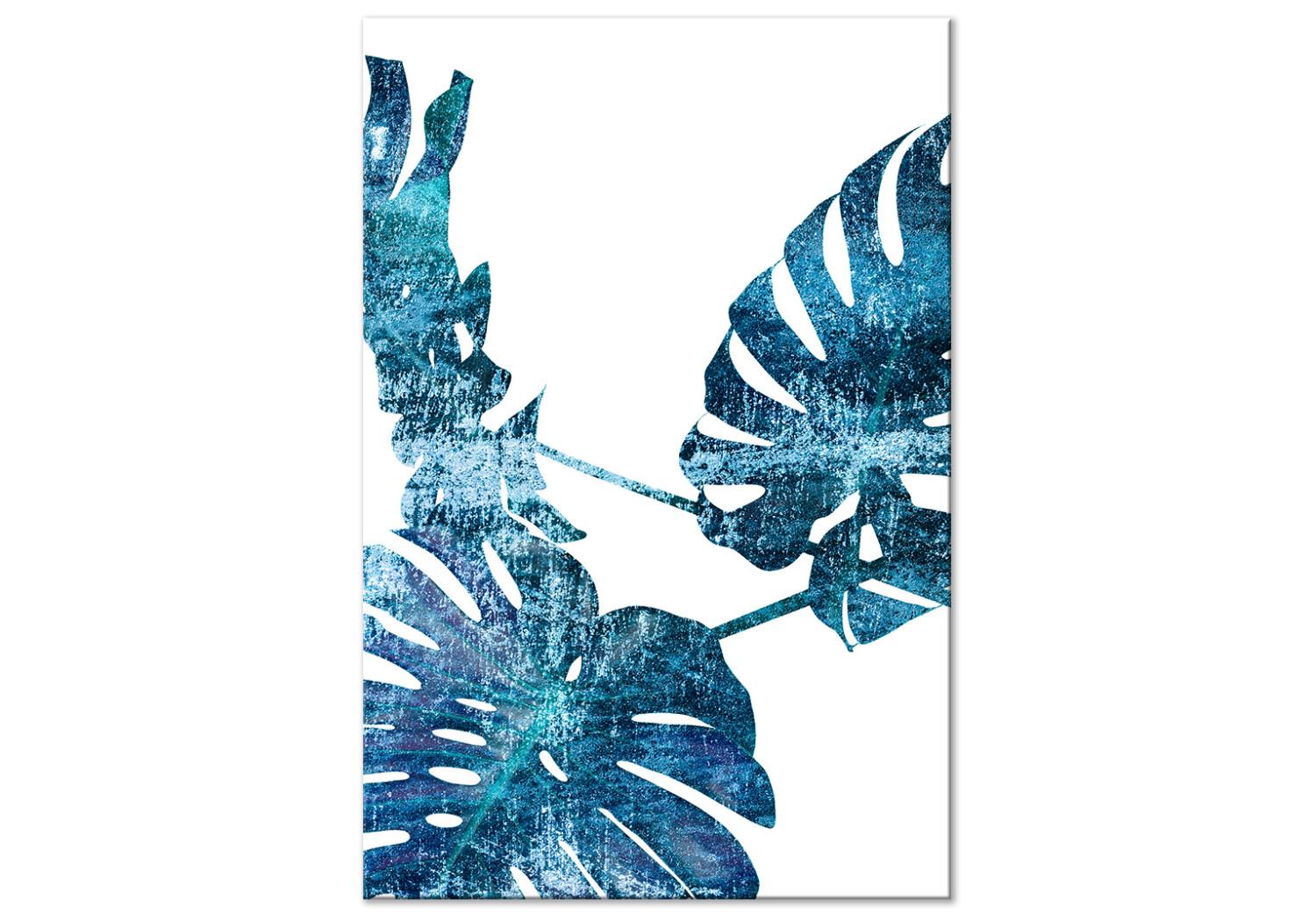 Canvas Topaz Reflections - Blue Monstera Leaves Isolated on White