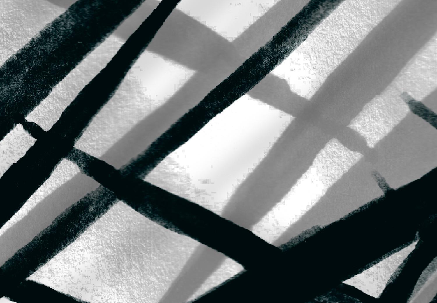 Poster In the Shade of Leaves - black and white leaves casting shadows on a white wall