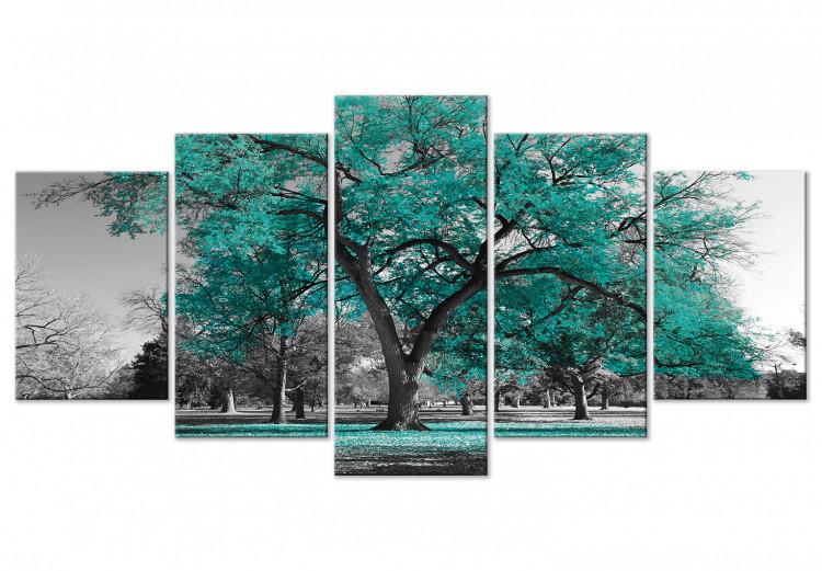 Canvas Print Autumn in the Park (5 Parts) Wide Turquoise