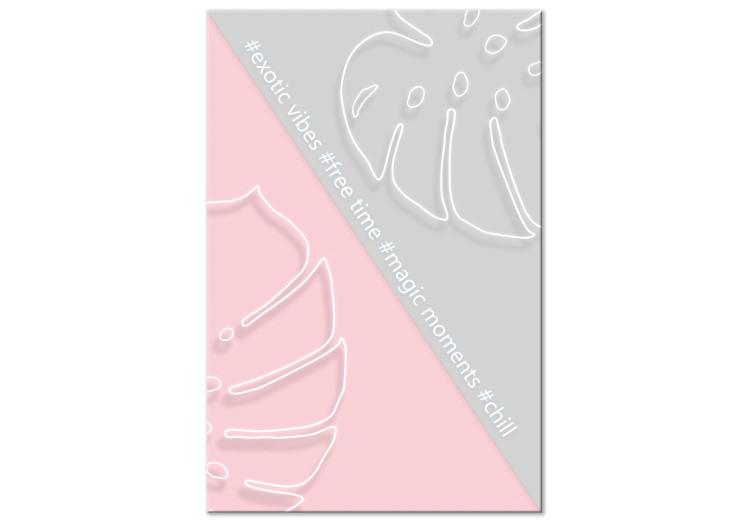 Canvas Print Leaves on a twill - pastel illustration with monstera and inscriptions