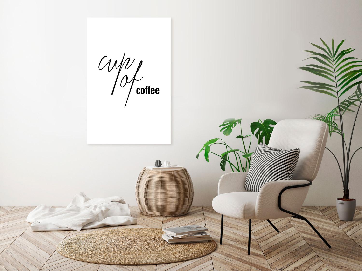 Canvas Cup of coffee in English - black and white decoration for the kitchen