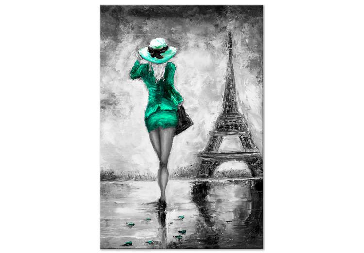 Canvas Print Walk under the Eiffel Tower - graphic, woman and symbol of Paris