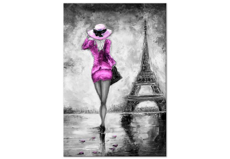 Canvas Print Pink Lady in Paris - silhouette of a woman walking by the Eiffel Tower