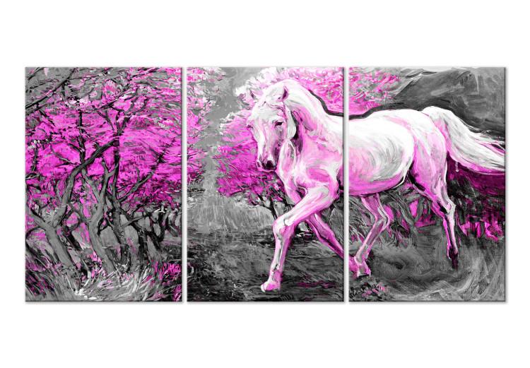 Canvas Print Pink horse in gallop - graphic with a running horse between the trees