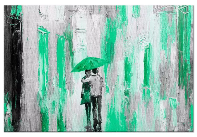 Lovers under an umbrella - graphic with a couple walking in the rain