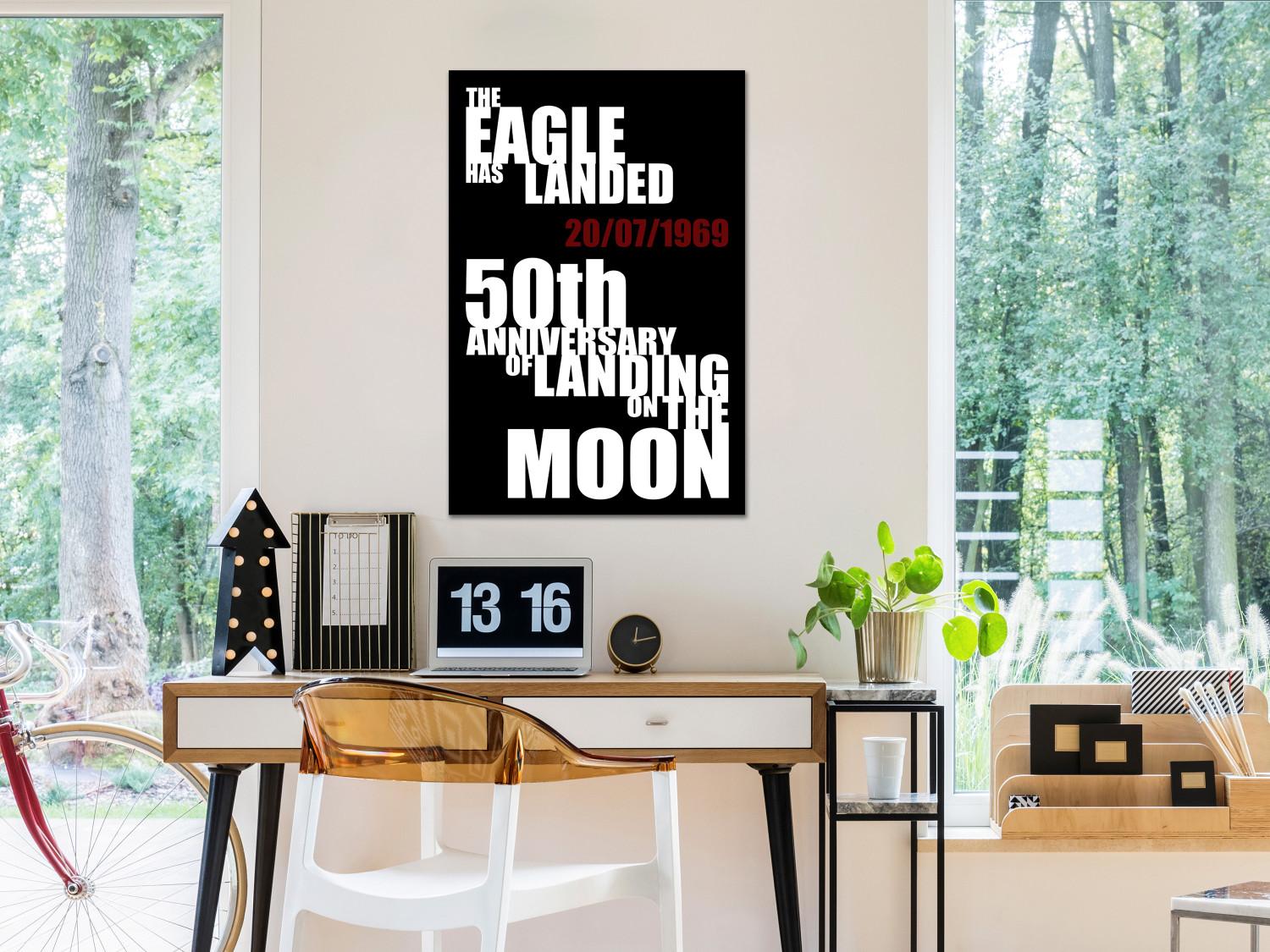 Canvas First Moon landing - black and white typography in English