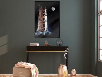 Gallery wall Destination - illuminated rocket in a docking station against the moon backdrop
