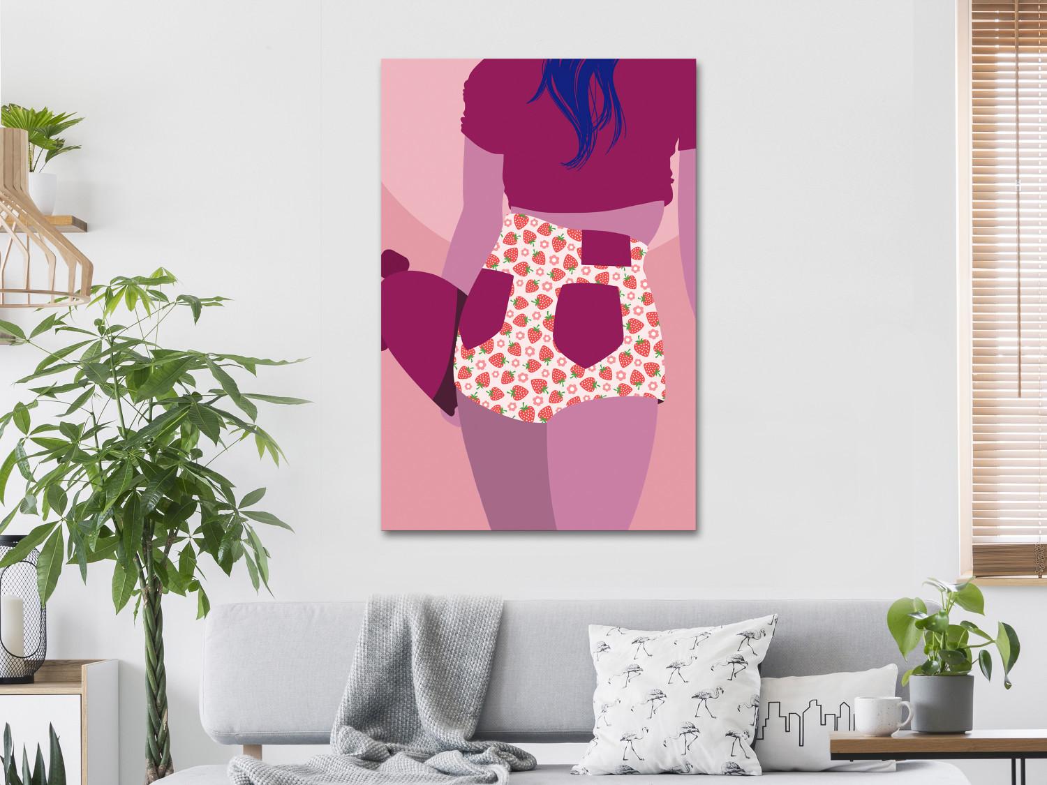 Canvas Woman in shorts - pink and purple graphic with a woman silhouette
