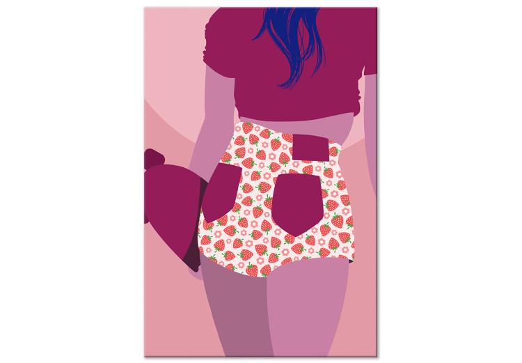 Woman in shorts - pink and purple graphic with a woman silhouette