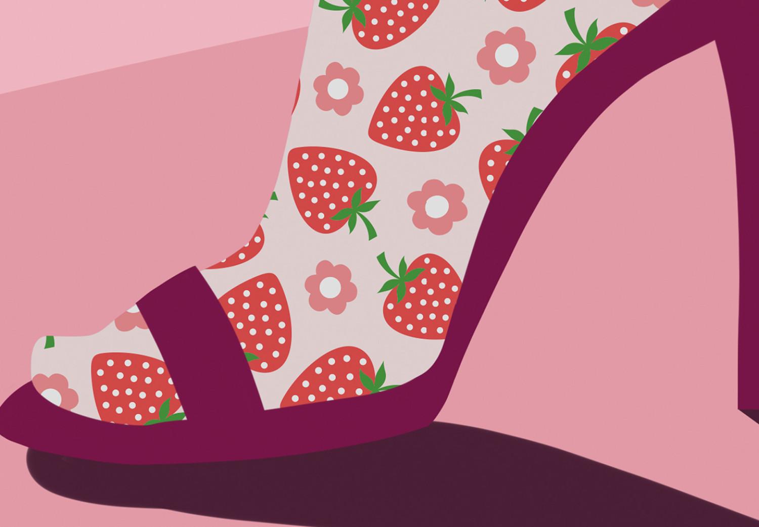 Poster Strawberry Socks - silhouette of female legs in pastel color
