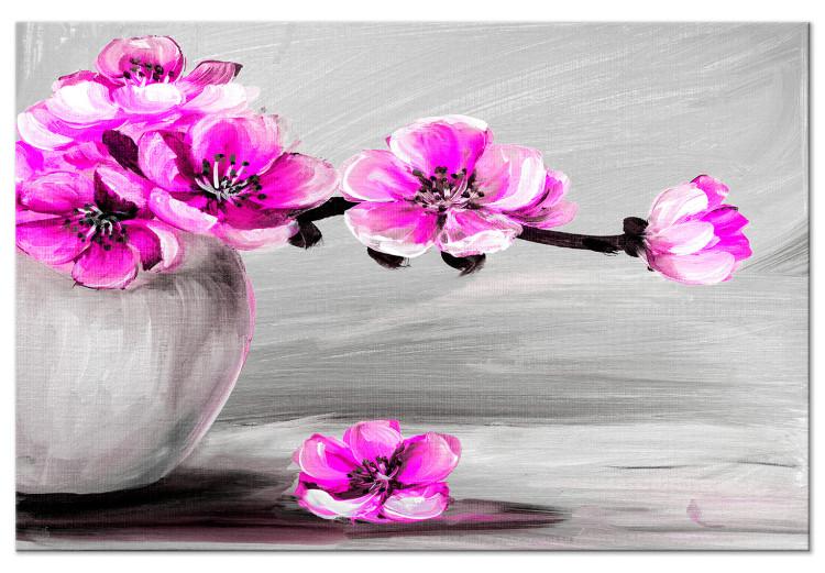 Canvas Print Grey vase with pink flowers - still life with magnolia branch