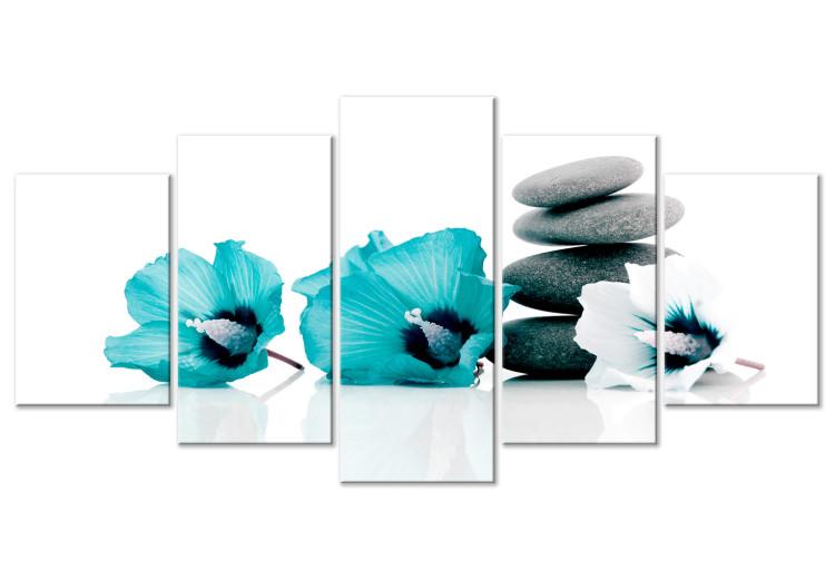 Canvas Print Blue mallow feng shui - a zen composition with flowers and pebbles