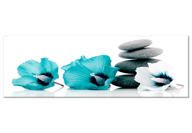 Canvas Print Feng shui composition - stones and blue flowers on a white background