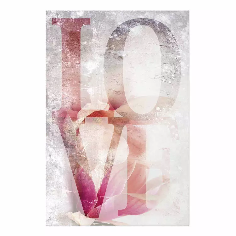 Poster Magnolia Love - colorful English text on a concrete texture background