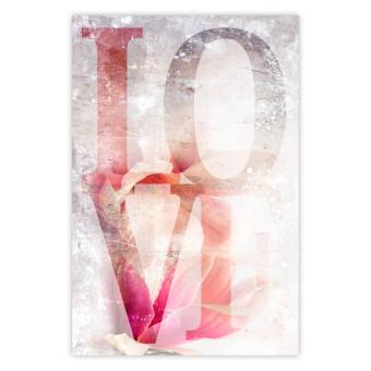 Poster Magnolia Love - colorful English text on a concrete texture background
