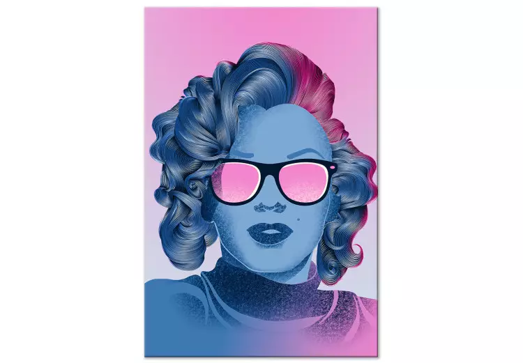 Blue Marilyn Monroe portrait - face of Norma Jeane on pink background