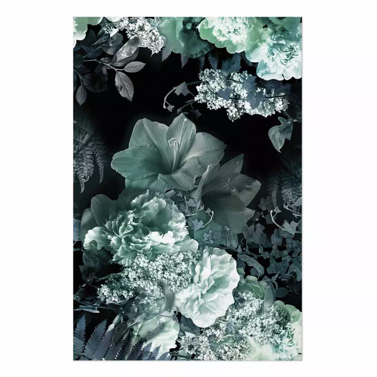 Poster Emerald Garden - mint-colored floral garden with flowers