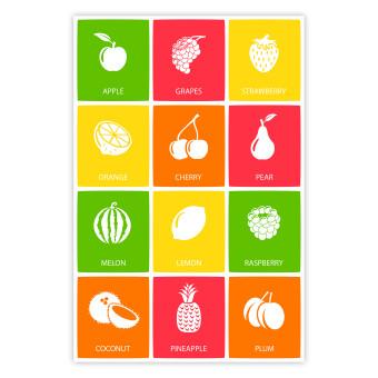 Poster Colorful Fruits - board with colorful squares and fruit graphics