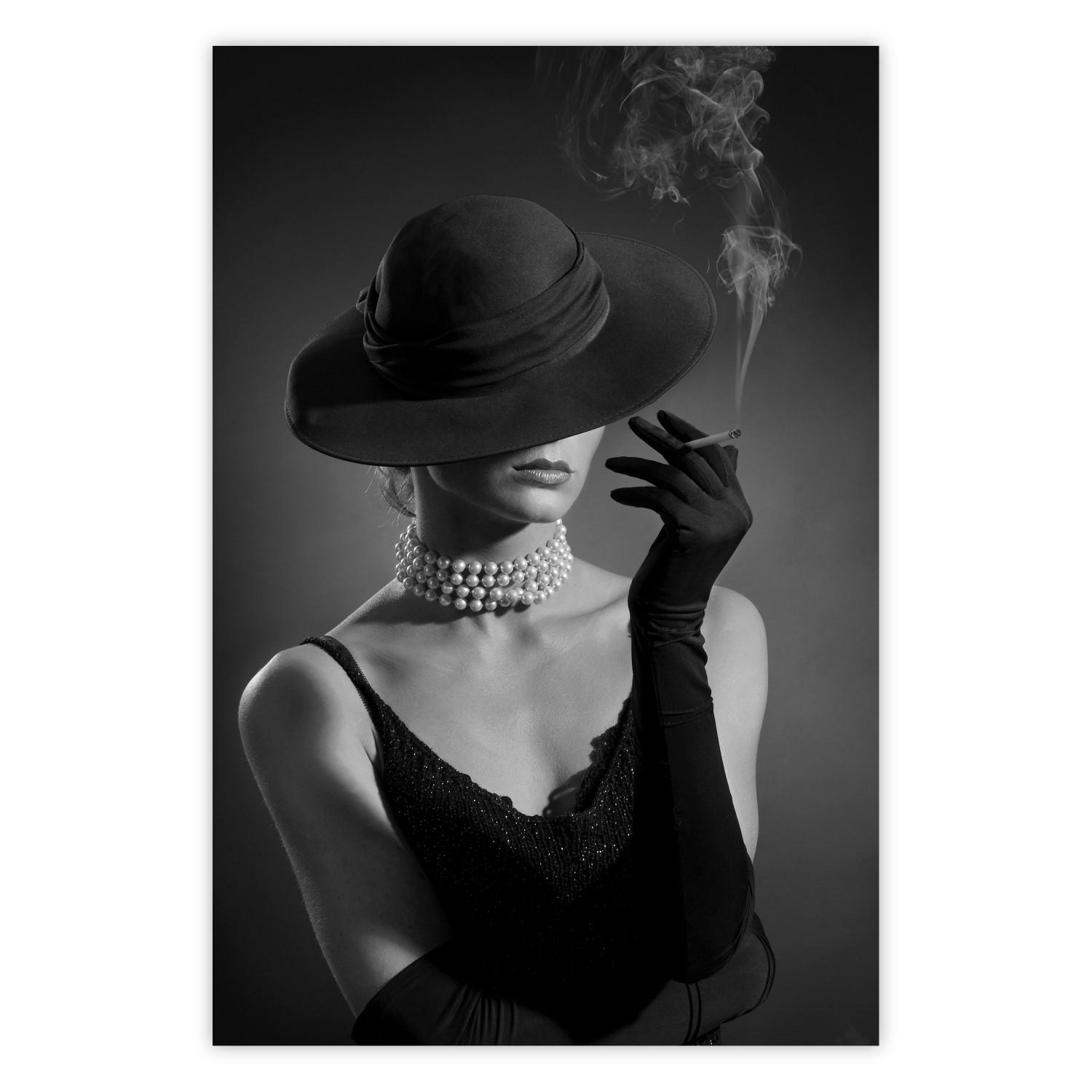 Poster Black Elegance - elegant black and white portrait of woman with cigarette