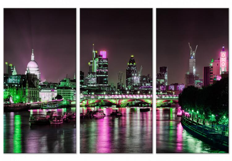 Canvas Print Night Thames - panorama of lit London with the cathedral and bridge