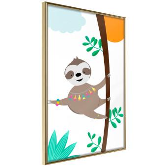 Cheerful Sloth - funny animal on tree with colorful necklace