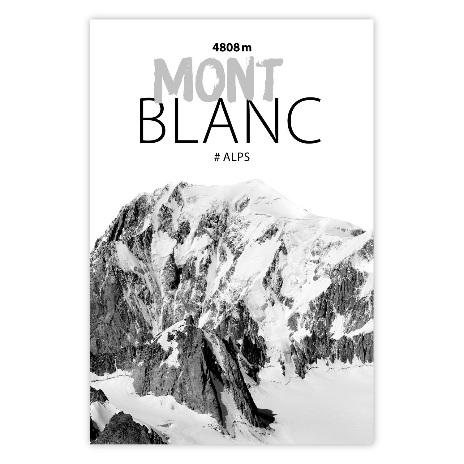 Poster Mont Blanc - black and white mountain landscape with English captions