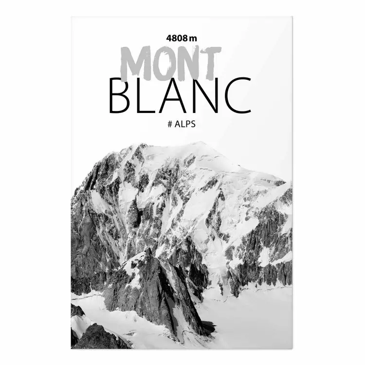 Poster Mont Blanc - black and white mountain landscape with English captions