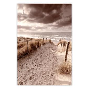 Poster Distant Dune - seascape and beach against sky in sepia motif