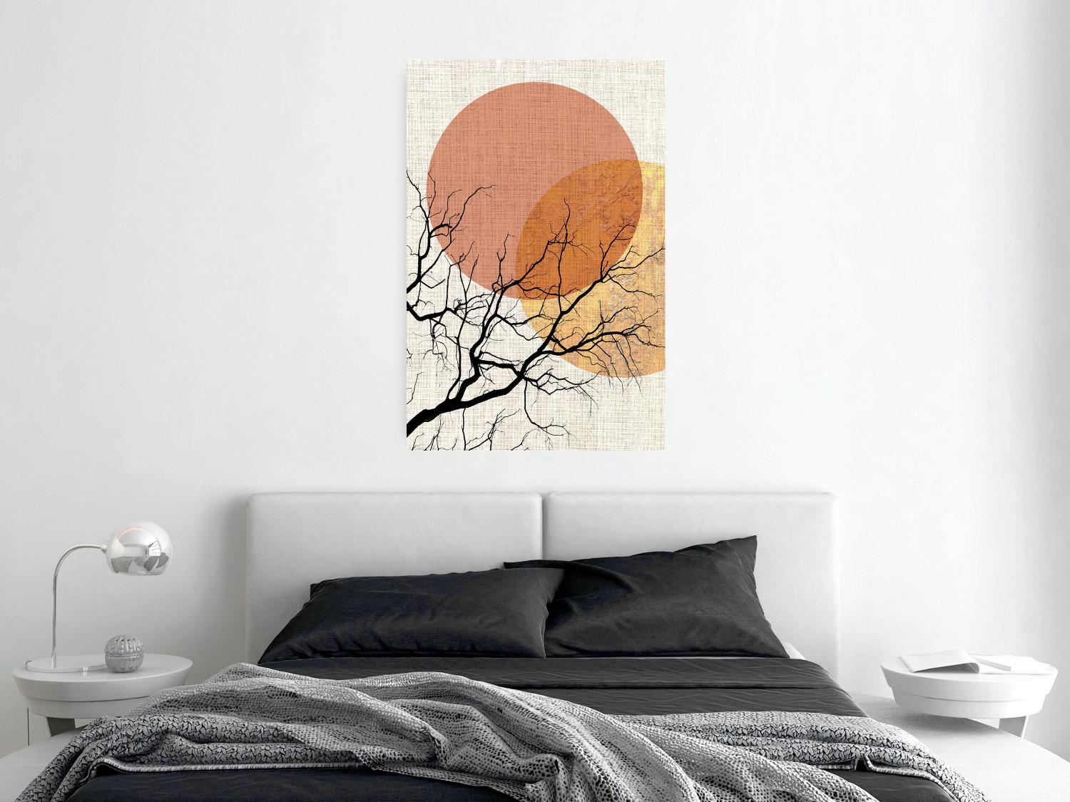 Poster Double Moon - abstract tree and moon on fabric texture