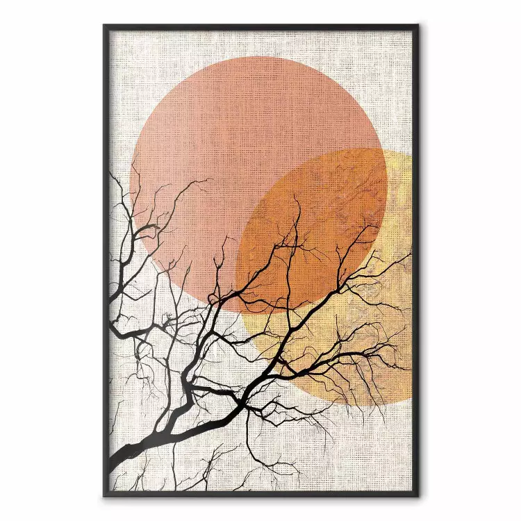 Double Moon - abstract tree and moon on fabric texture