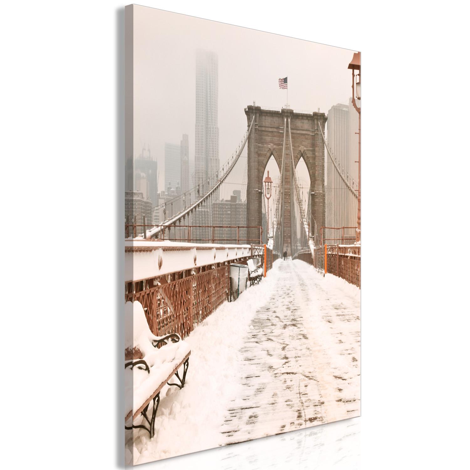 Canvas Brooklyn Bridge in snow and fog - New York City architecture photo