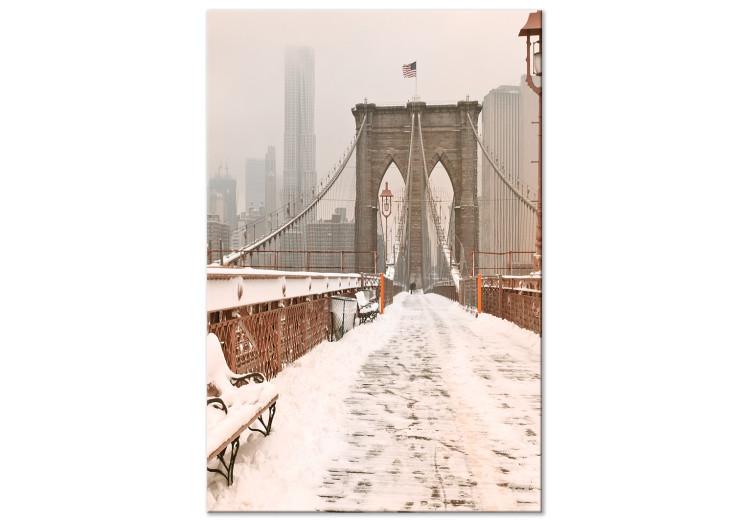 Canvas Print Brooklyn Bridge in snow and fog - New York City architecture photo