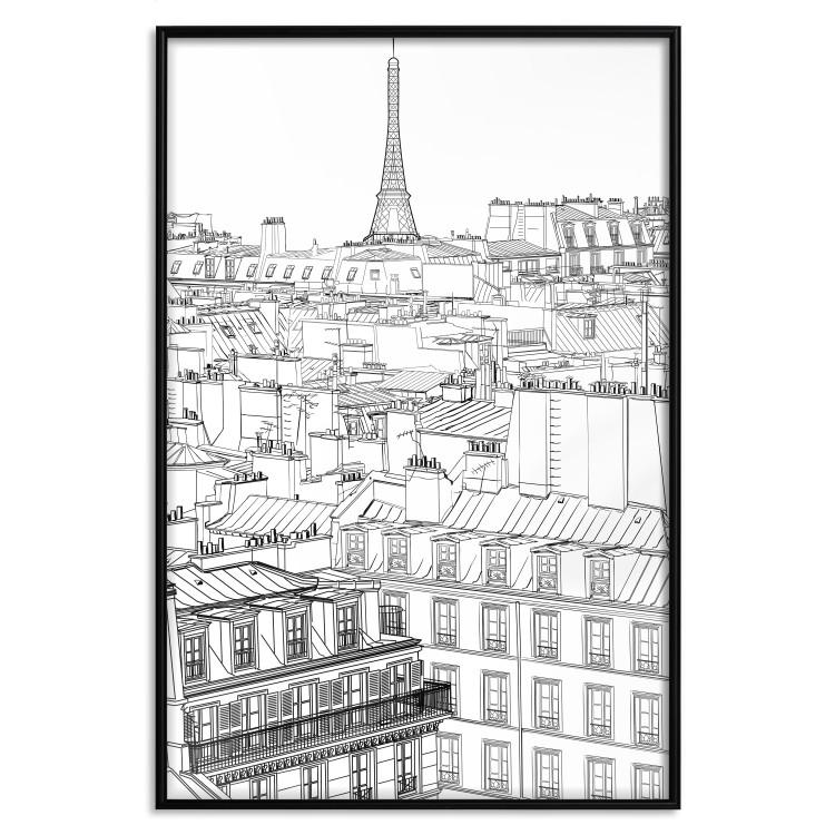 Poster Paris Sketch - black and white city architecture with Eiffel Tower in background